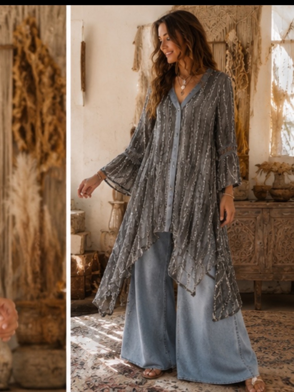 JADED GYPSY EMBROIDERED DUSTER/TOP WITH BUTTONS